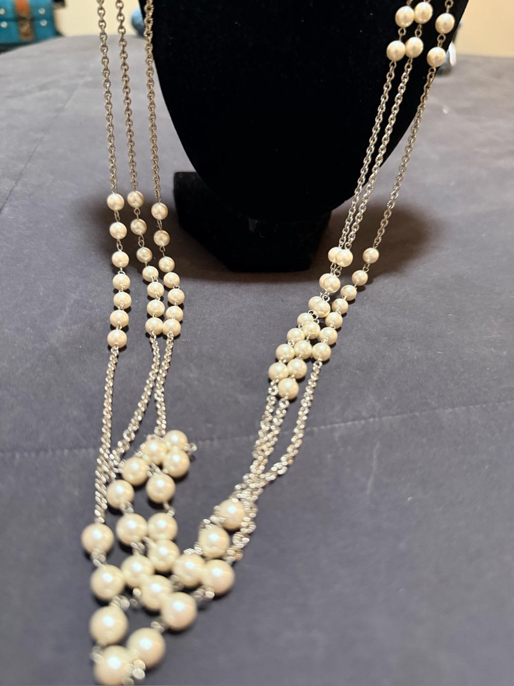 Layered Cream Pearl and Silver Multi-Strand Necklace - Women Jewelry